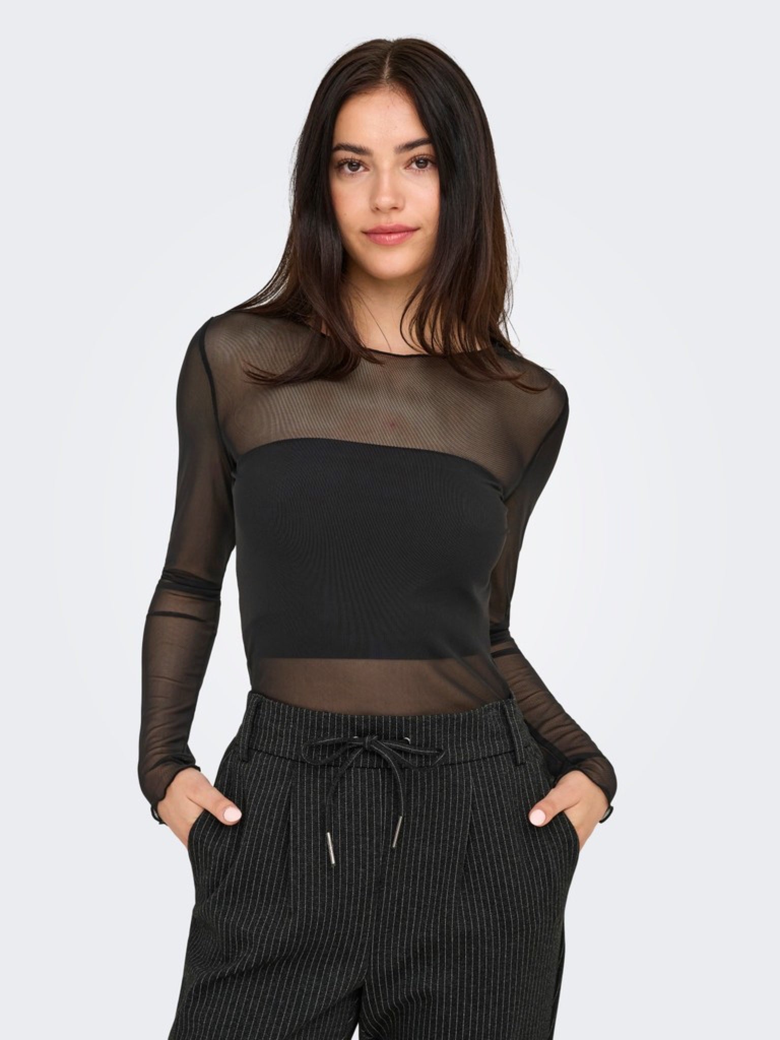 JDYELSA Top en mesh manches longues — Noir — vue 7