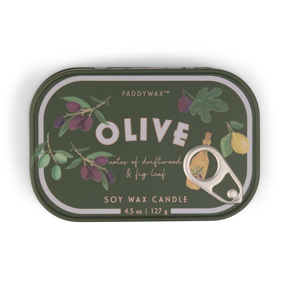Paddywax Bistro Olive Bougie parfumée boîte métal 127 g, 2 mèches — Paddywax — Fig & Olive — packshot | Appart 17 Bruxelles
