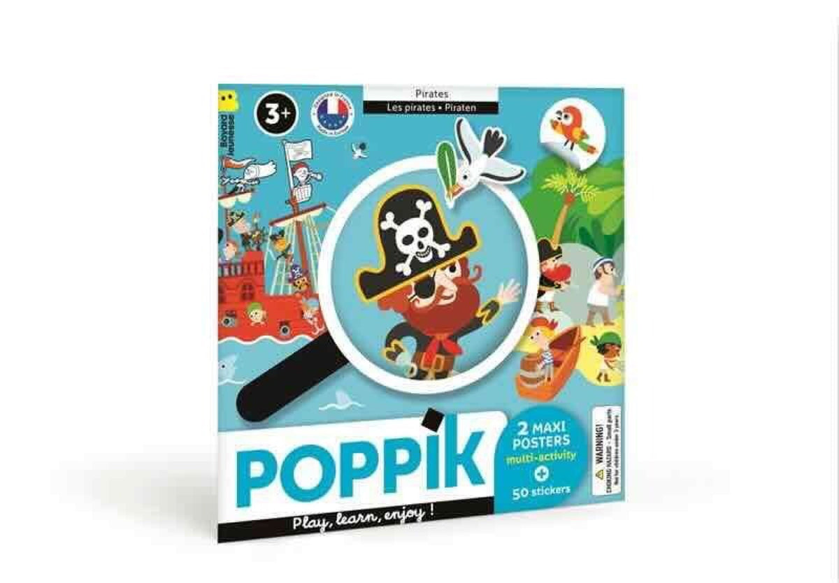 Posters à jouer avec stickers, pochette de voyage — Poppik — Les pirates — packshot | Appart 17 Bruxelles