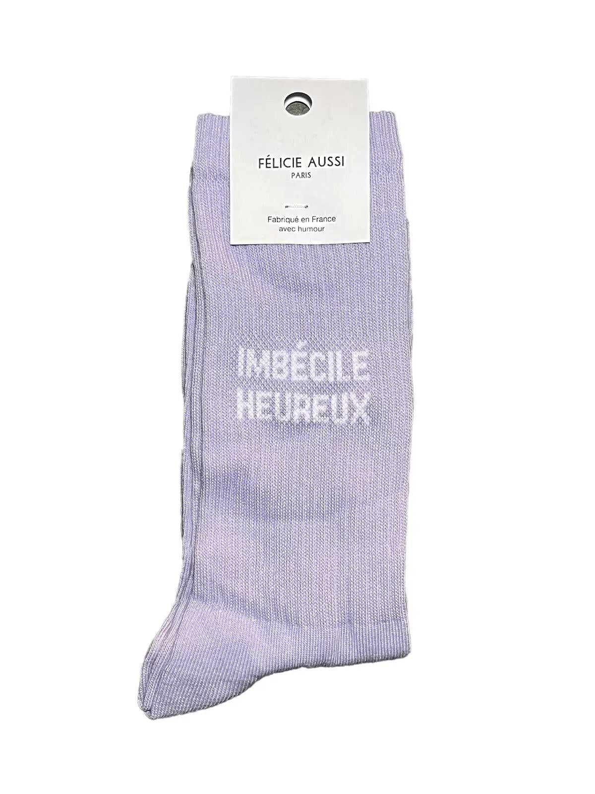 Chaussettes « Imbécile heureux » — Félicie Aussi — Mauve — photo produit | Appart 17 Bruxelles