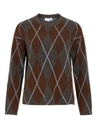 VIARGYLE Pull col rond en jacquard argyle — VILA — Dark Grey Melange — packshot 6 | Appart 17 Bruxelles