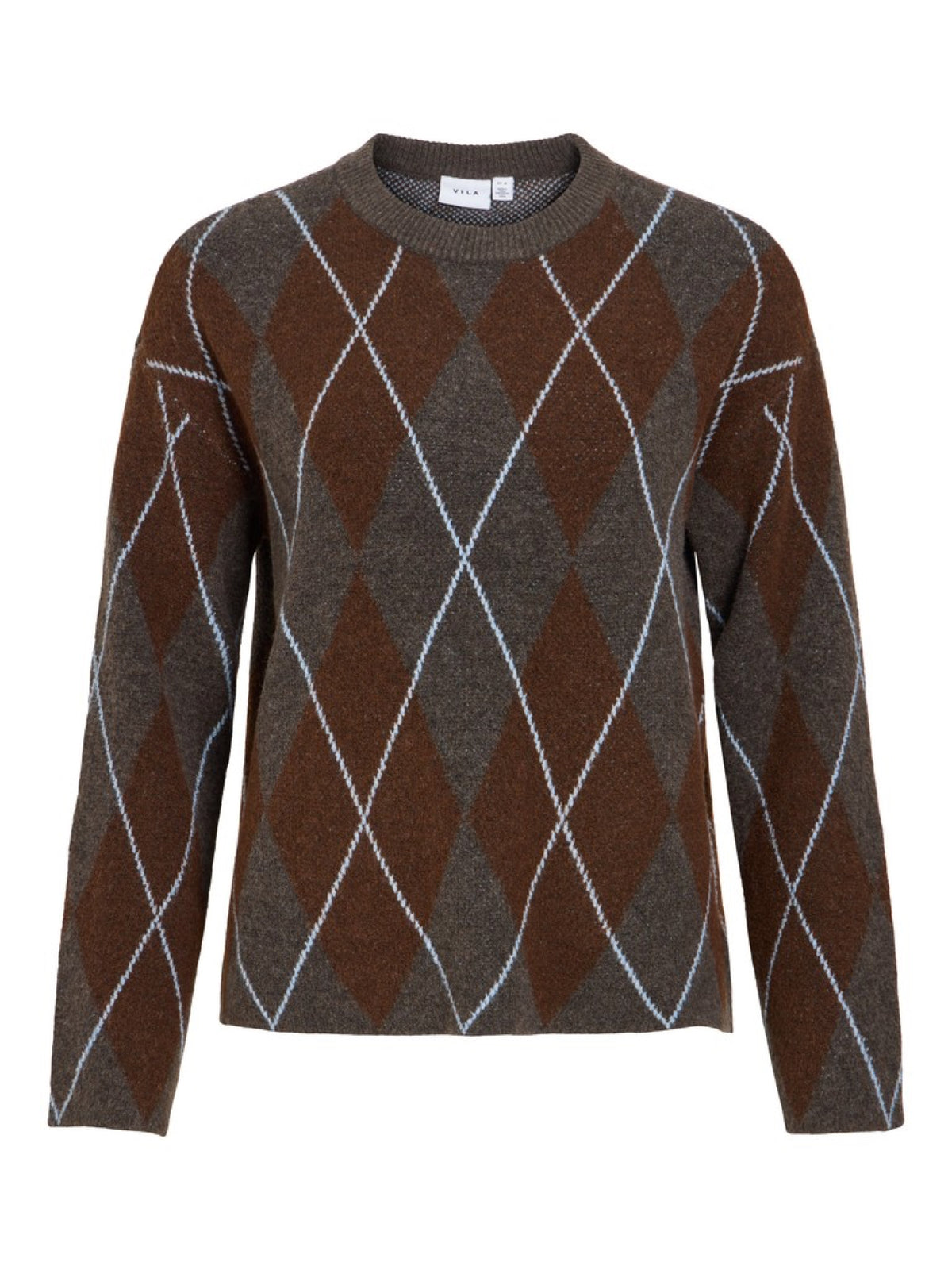 VIARGYLE Pull col rond en jacquard argyle — VILA — Dark Grey Melange — packshot 6 | Appart 17 Bruxelles