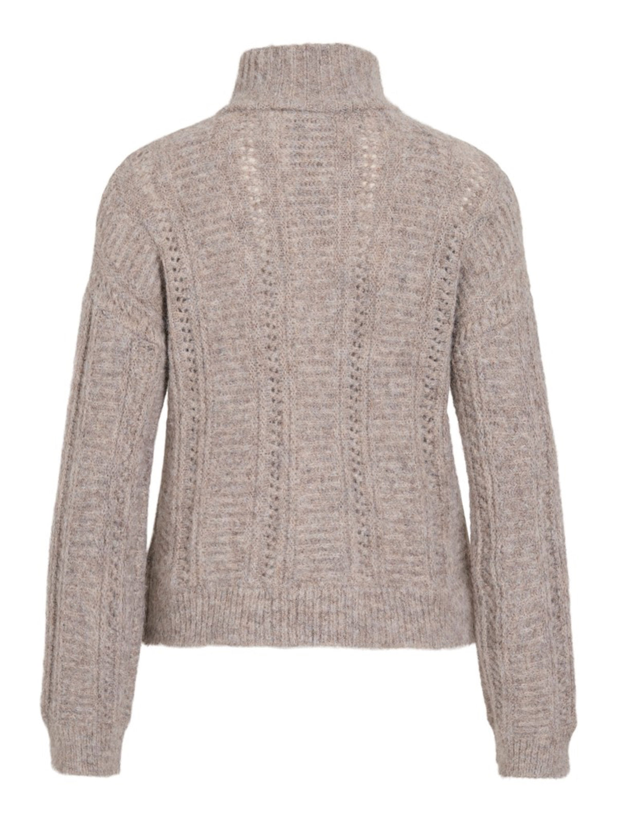 VIGLEEBA Pull col montant demi-zip en maille — VILA — Natural Melange — packshot, vue de dos 2 | Appart 17 Bruxelles