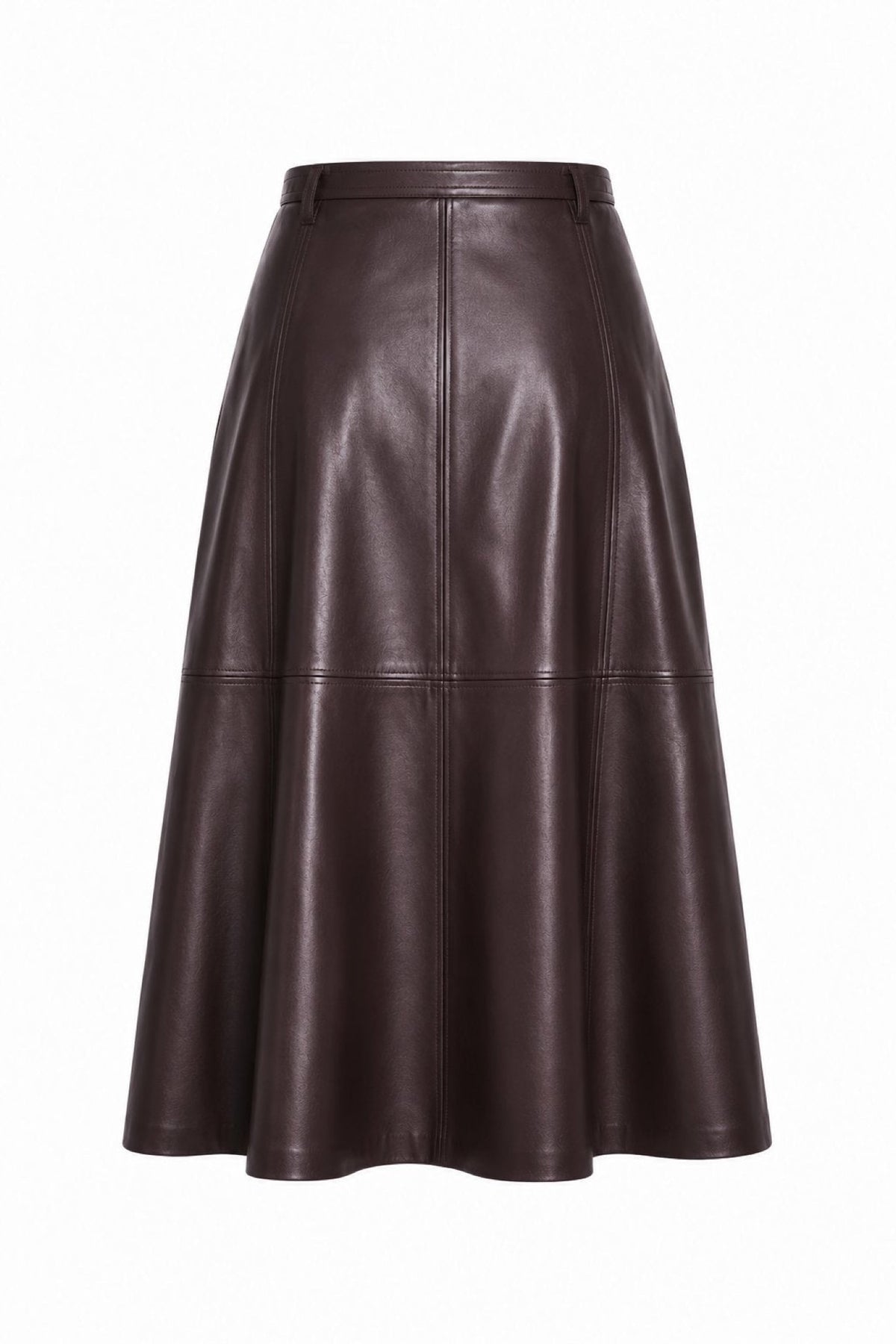 MOKPO Jupe longue évasée en simili cuir, ceinture à nouer — FRNCH — Figue — packshot, vue de dos 6 | Appart 17 Bruxelles