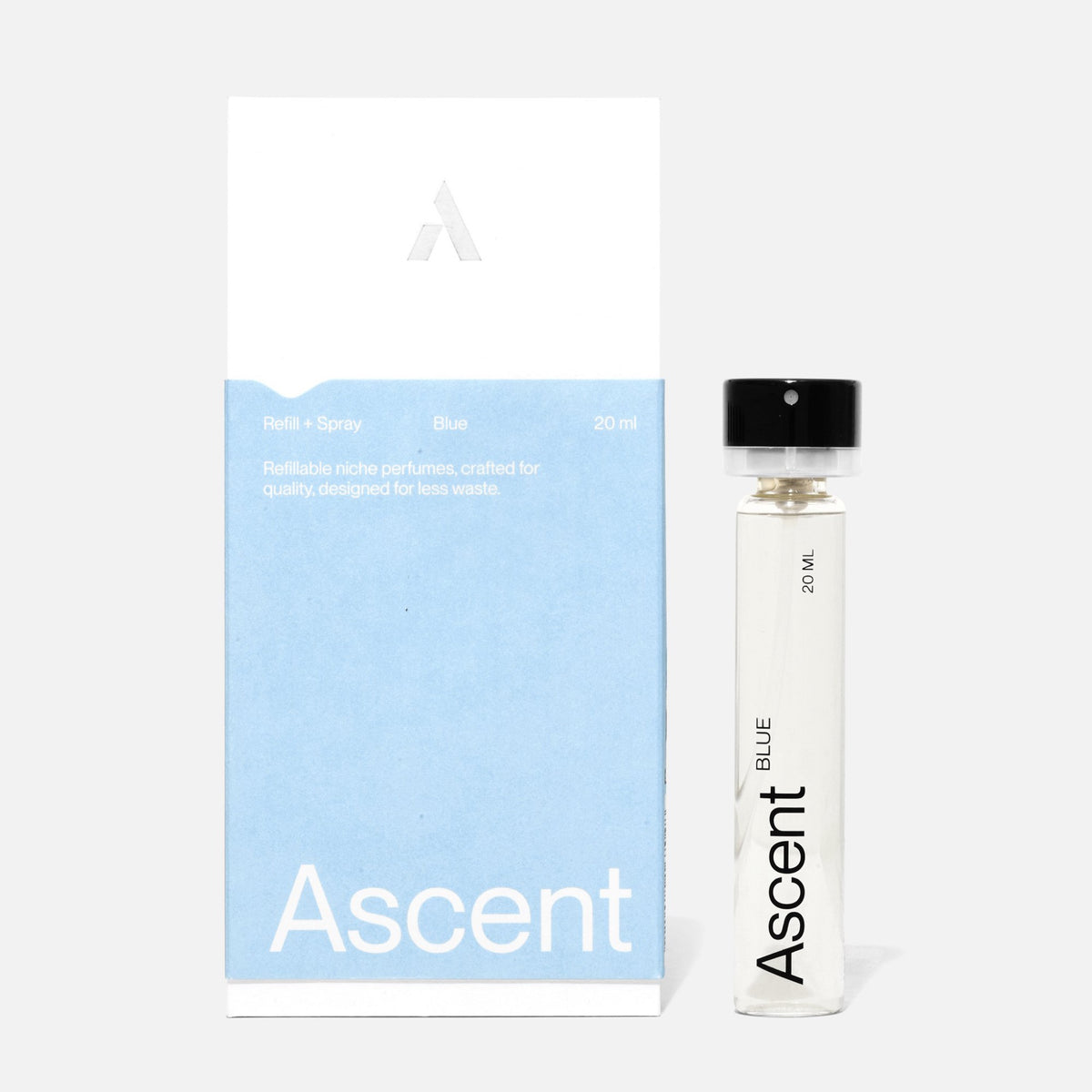 Ascent Refill Extrait de parfum rechargeable 20 ml — Ascent — Blue — packshot, coffret et recharge 2 | Appart 17 Bruxelles