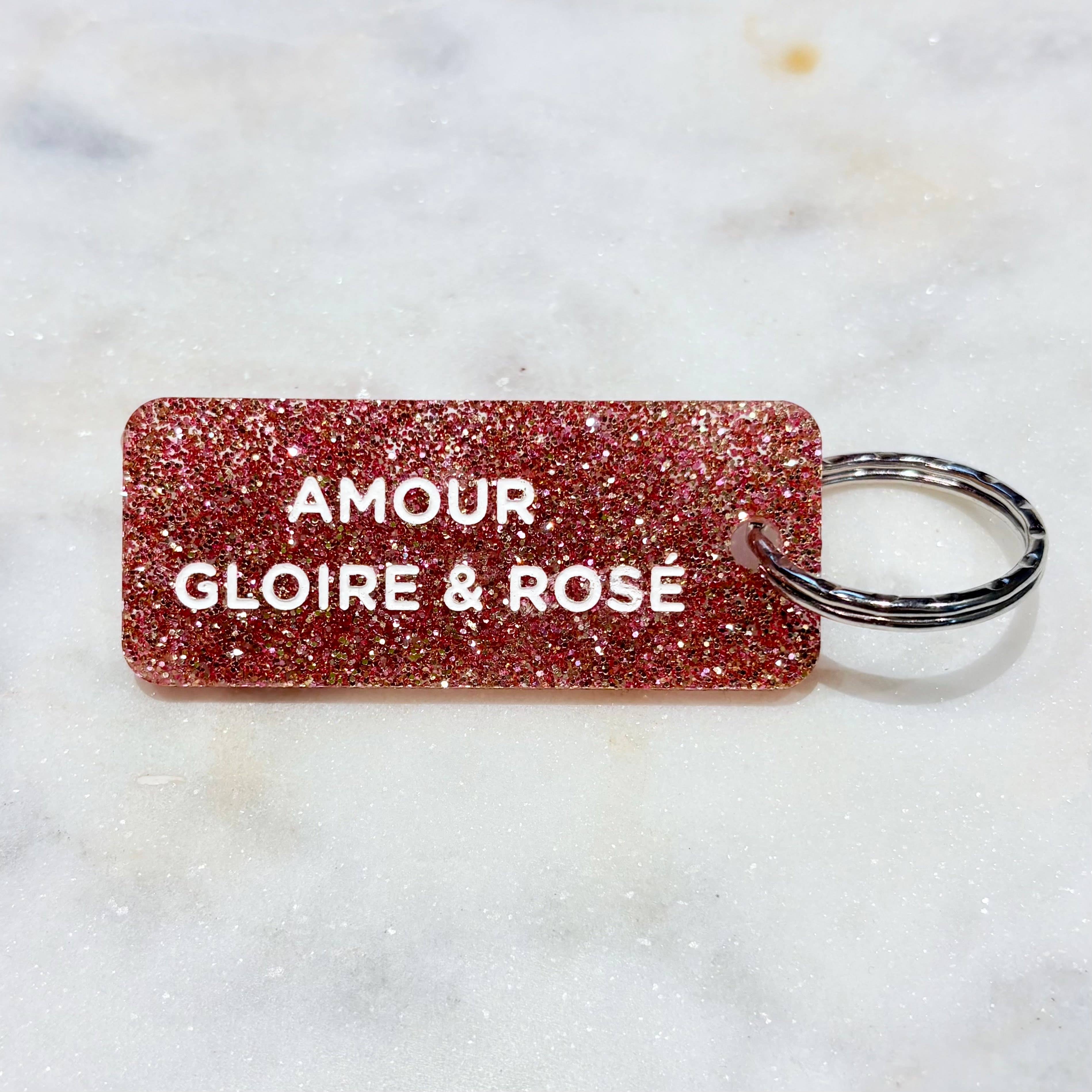 AMOUR GLOIRE & ROSÉ Porte-clés à paillettes Plus de Love: Rose champagne