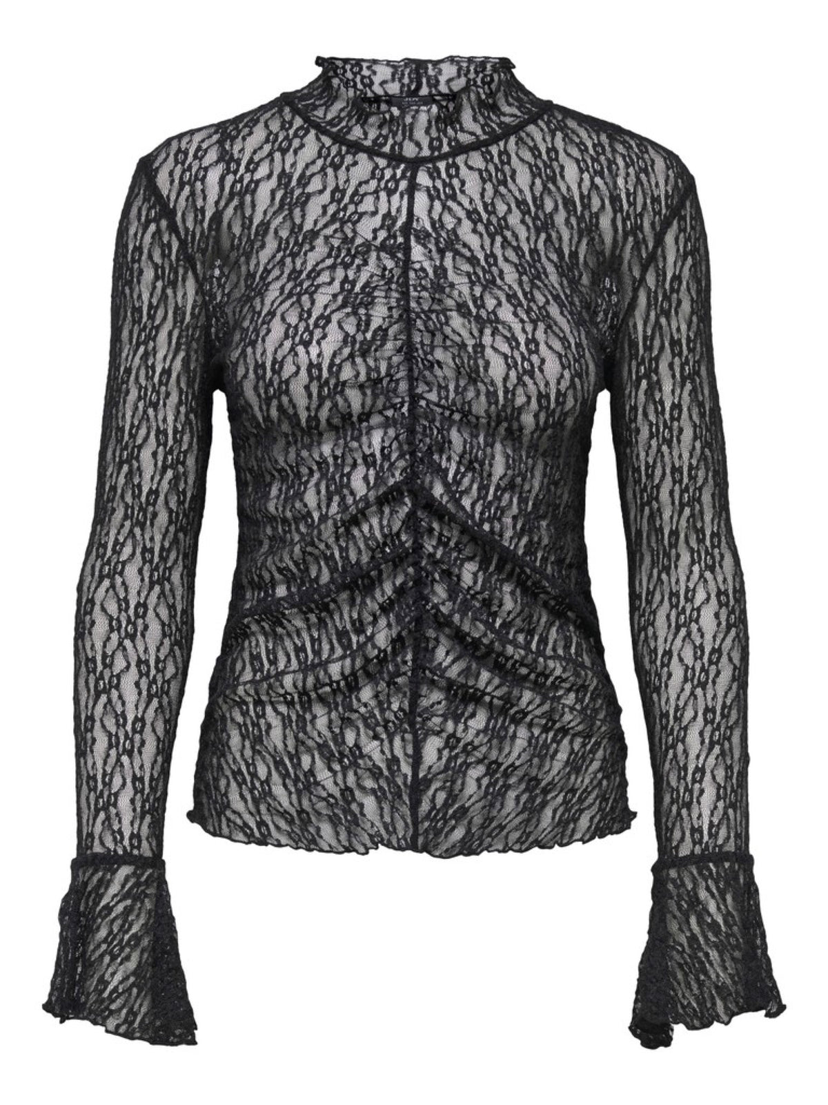 JDYLALA Top en dentelle col montant, manches volantées — JDY — Black — packshot 6 | Appart 17 Bruxelles