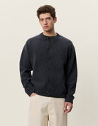 Signature Cardigan col rond en laine — Charcoal Melange — vue 5