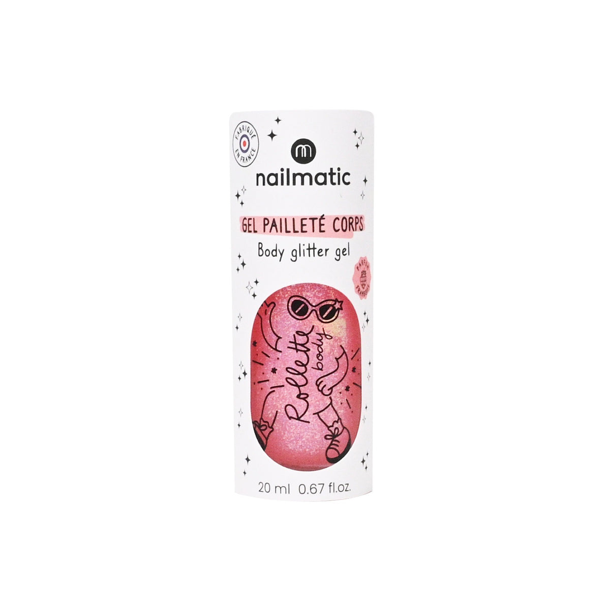 Body Rollette, gel pailleté pour le corps 20 ml — Nailmatic — Framboise — autre vue 2 | Appart 17 Bruxelles