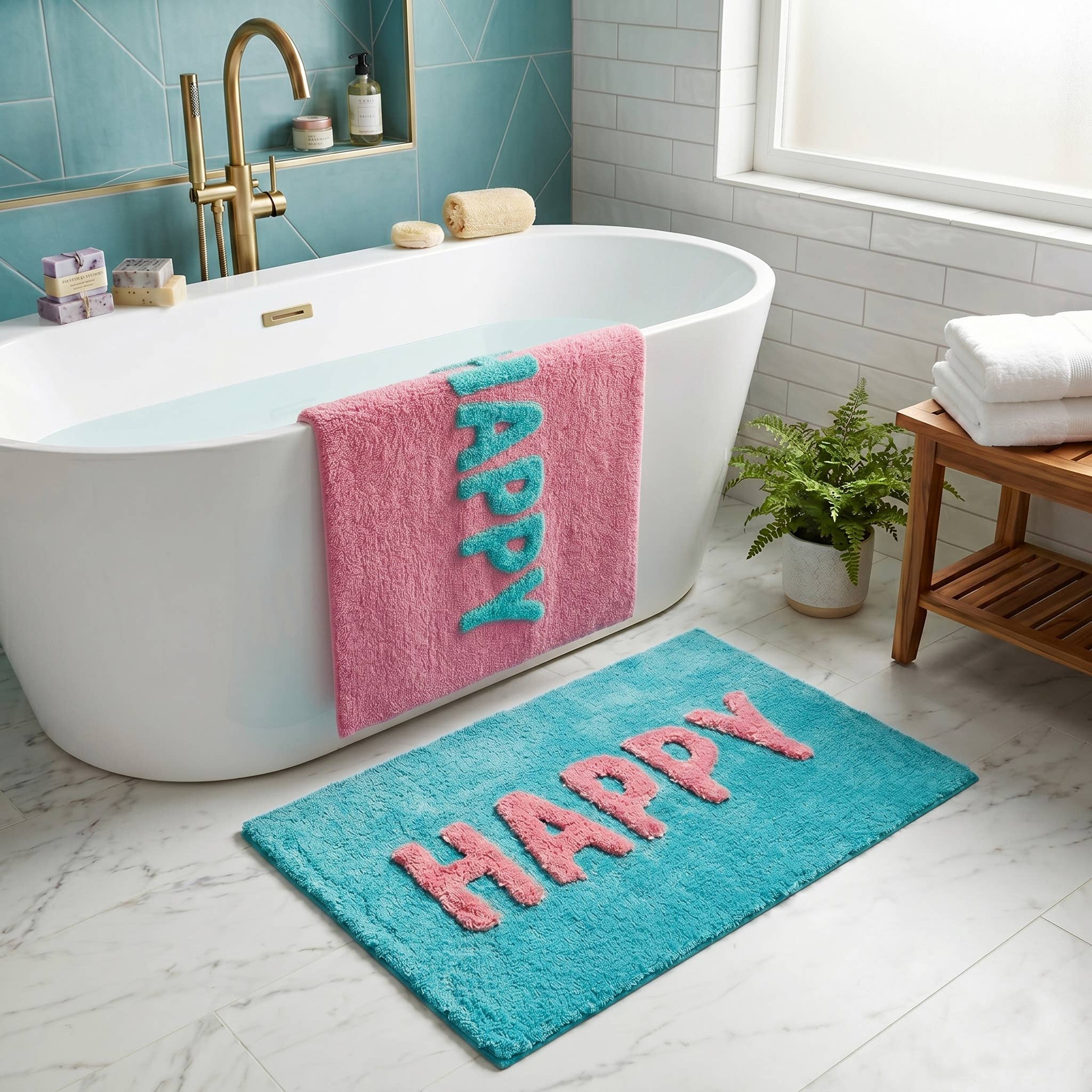 Tapis de bain « Happy » coloré — Fuchsia — vue 2, Fuchsia | Appart 17