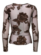 JDYCASABLANCA Top manches longues en tulle à fleurs en relief — JDY — Coffee Bean — packshot, vue de dos 2 | Appart 17 Bruxelles