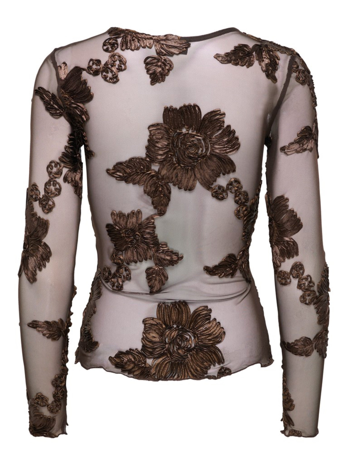 JDYCASABLANCA Top manches longues en tulle à fleurs en relief — JDY — Coffee Bean — packshot, vue de dos 2 | Appart 17 Bruxelles