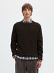 SLMPIM Pull col rond en maille côtelée à manches raglan — Selected Homme — Delicioso — porté, de face | Appart 17 Bruxelles