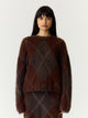 YASARGY Pull col montant en mohair à motif jacquard — YAS — Coffee Bean — porté | Appart 17 Bruxelles