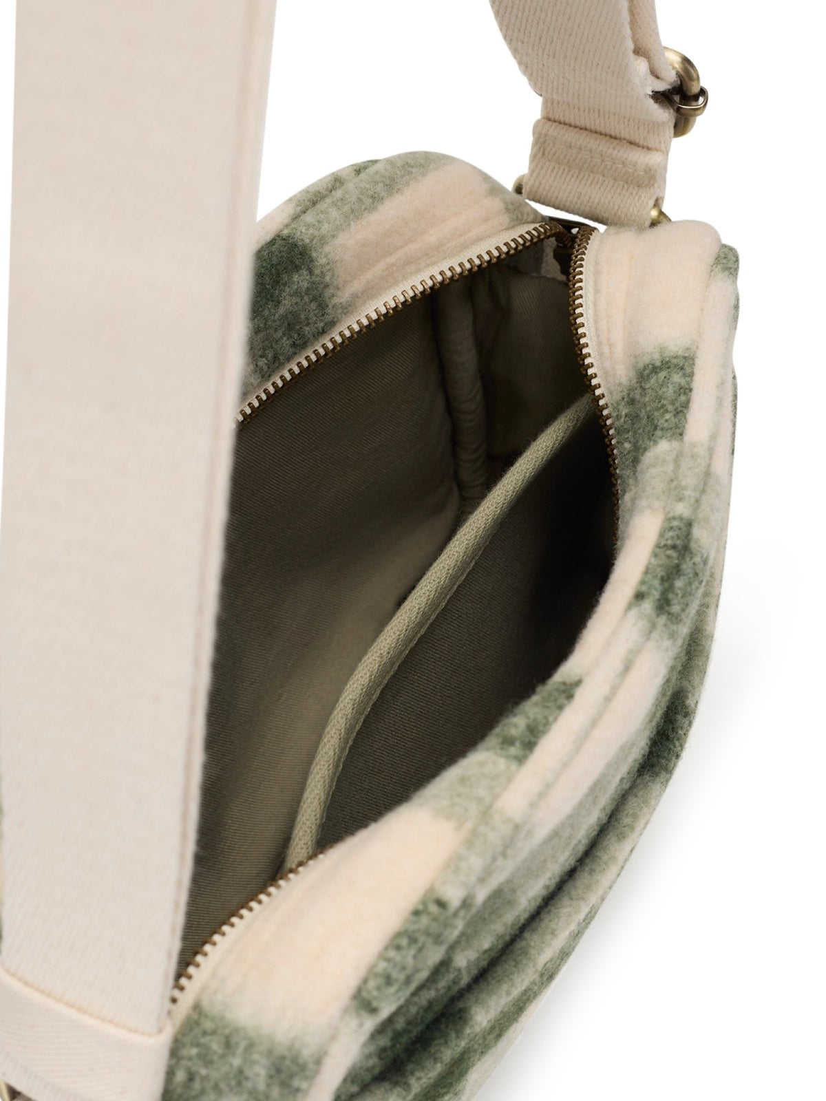 Hindbag Nino Sac bandoulière, tartan ou effet laine — Hindbag — Tartan vert — vue de l'intérieur 5 | Appart 17 Bruxelles