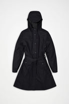 Curve Long Jacket W3 Imperméable long légèrement cintré à capuche — Rains — Black — packshot | Appart 17 Bruxelles