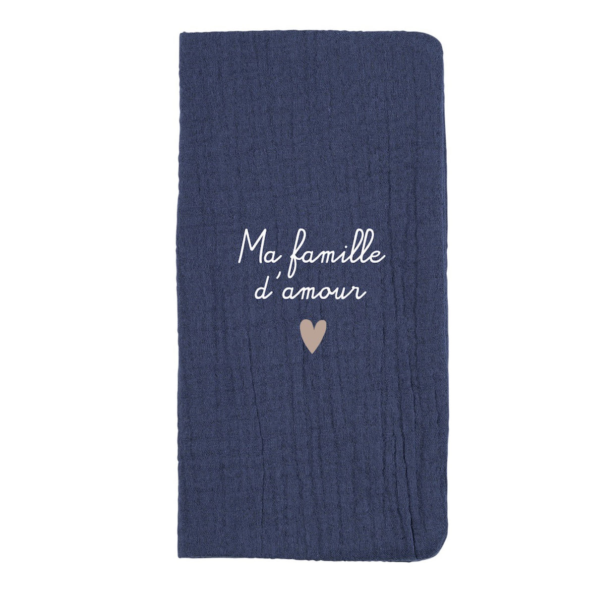 Protège livret de famille en gaze de coton brodé — Atelier Wagram — Bleu jean « Ma famille » — autre vue 3 | Appart 17 Bruxelles