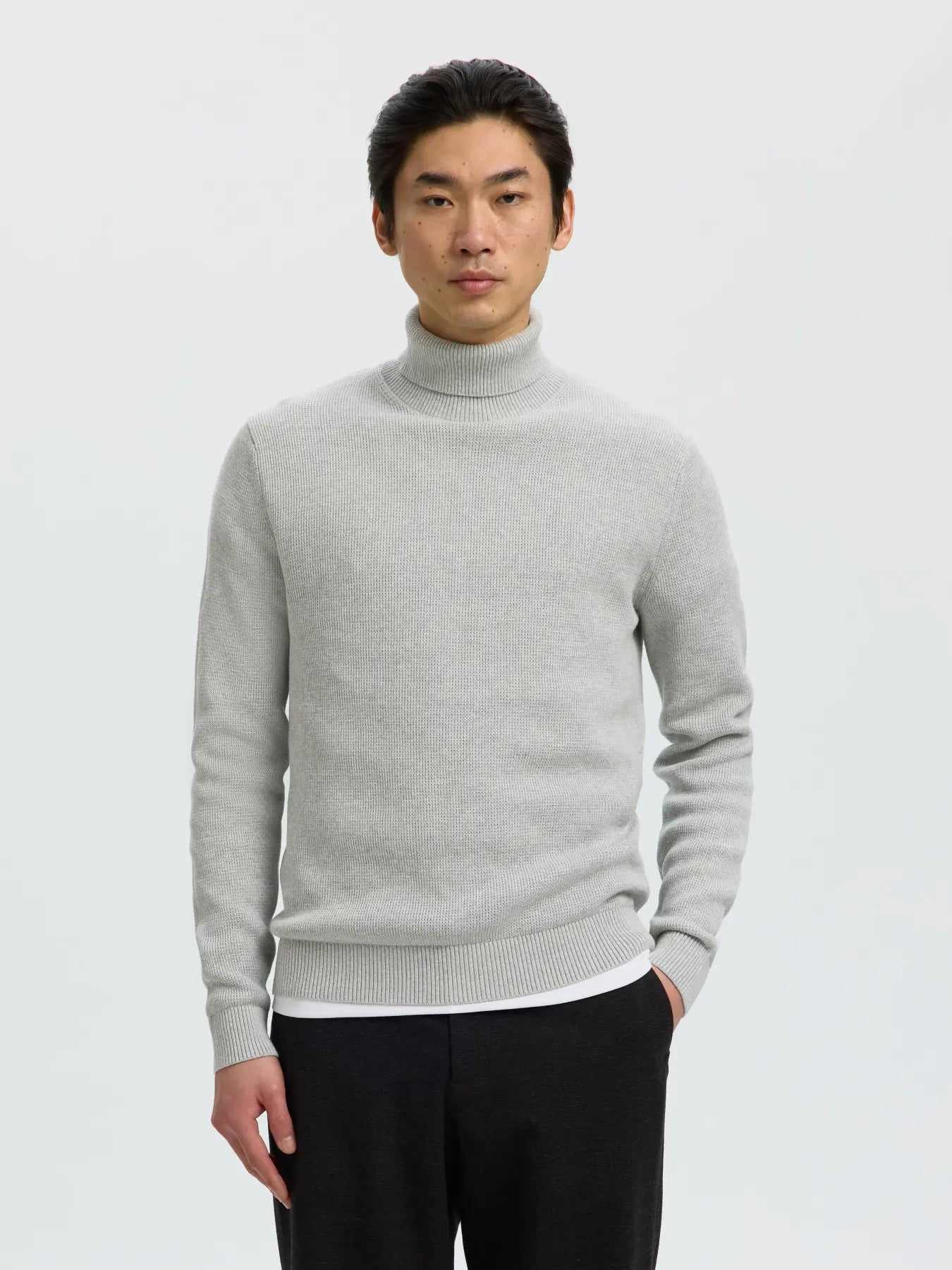 SLMDANE Pull col roulé en maille structurée — Gris chiné — vue 2