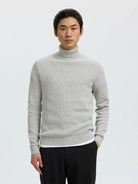 SLMDANE Pull col roulé en maille structurée — Gris chiné — vue 2