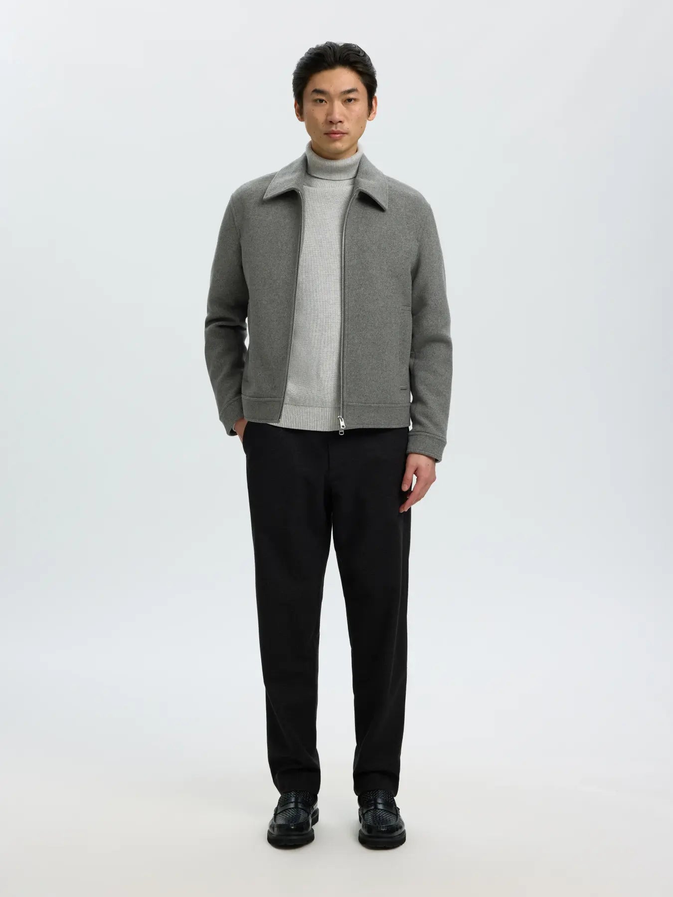 SLMDANE Pull col roulé en maille structurée — Gris chiné — vue 3