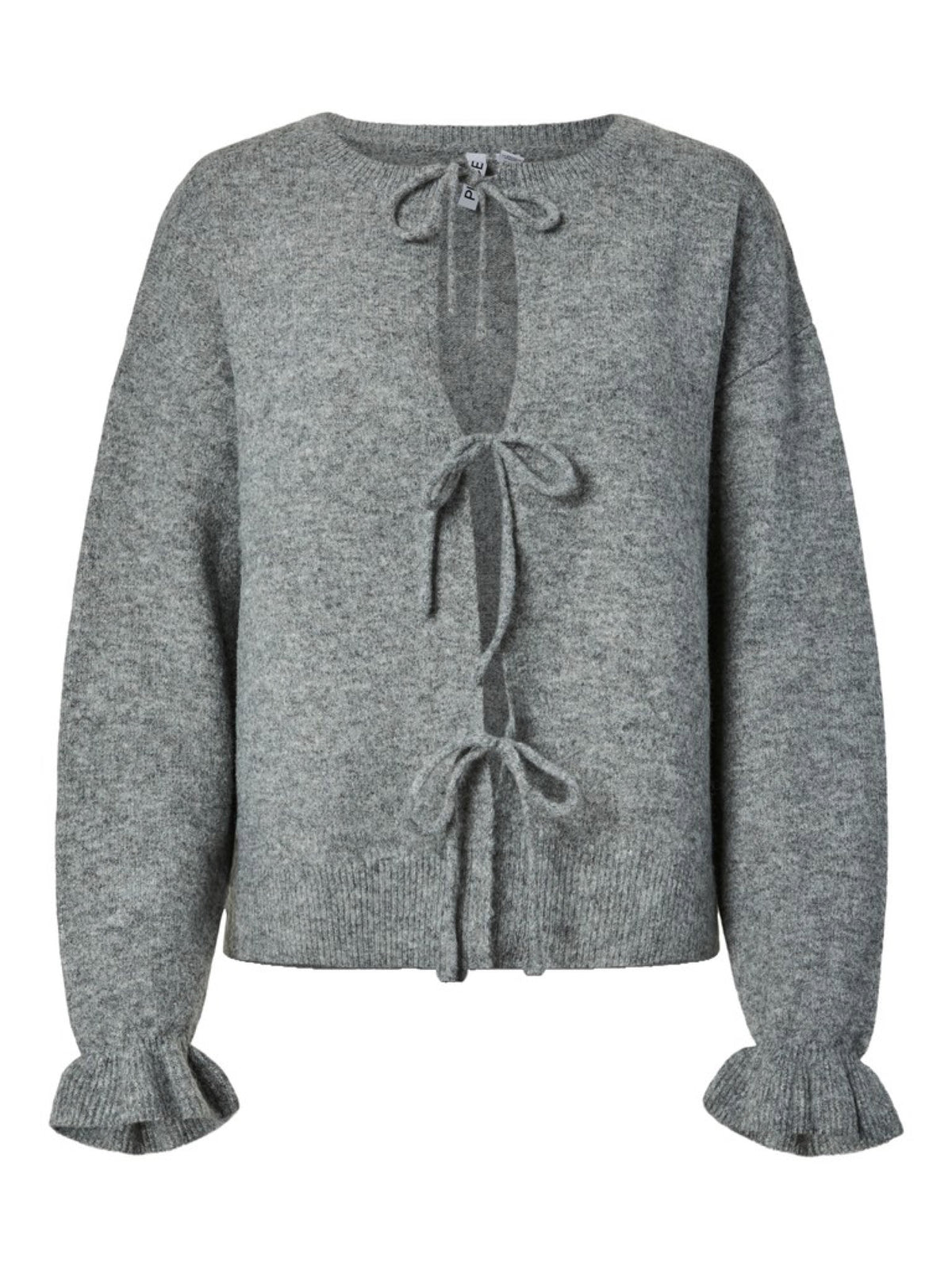 PCSALLY Cardigan réversible à nouer et poignets volantés — Pieces — Medium Grey Melange — packshot 7 | Appart 17 Bruxelles
