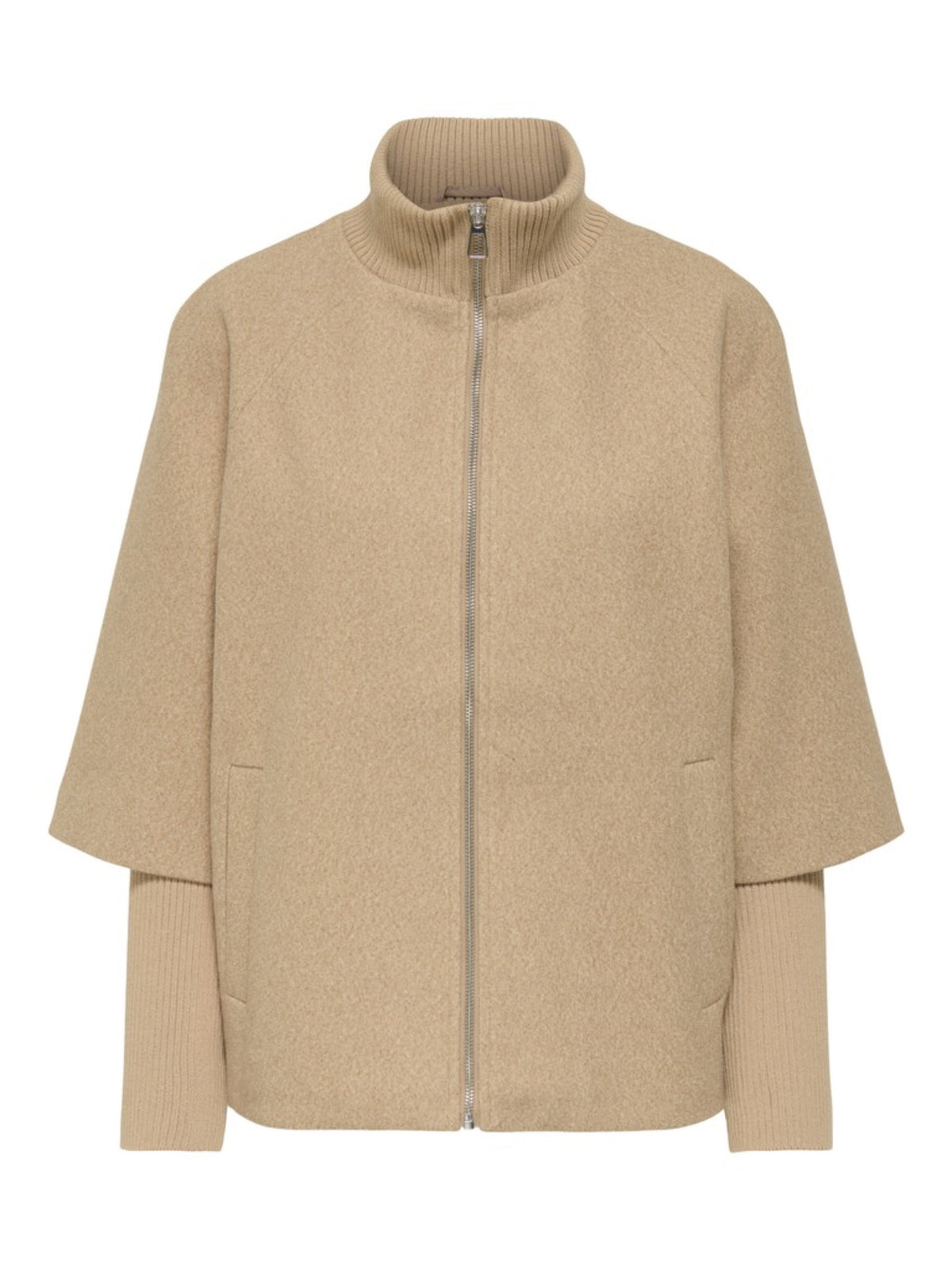 JDYMEMORY Veste courte zippée à col montant en lainage côtelé — JDY — Camel Melange — packshot 6 | Appart 17 Bruxelles