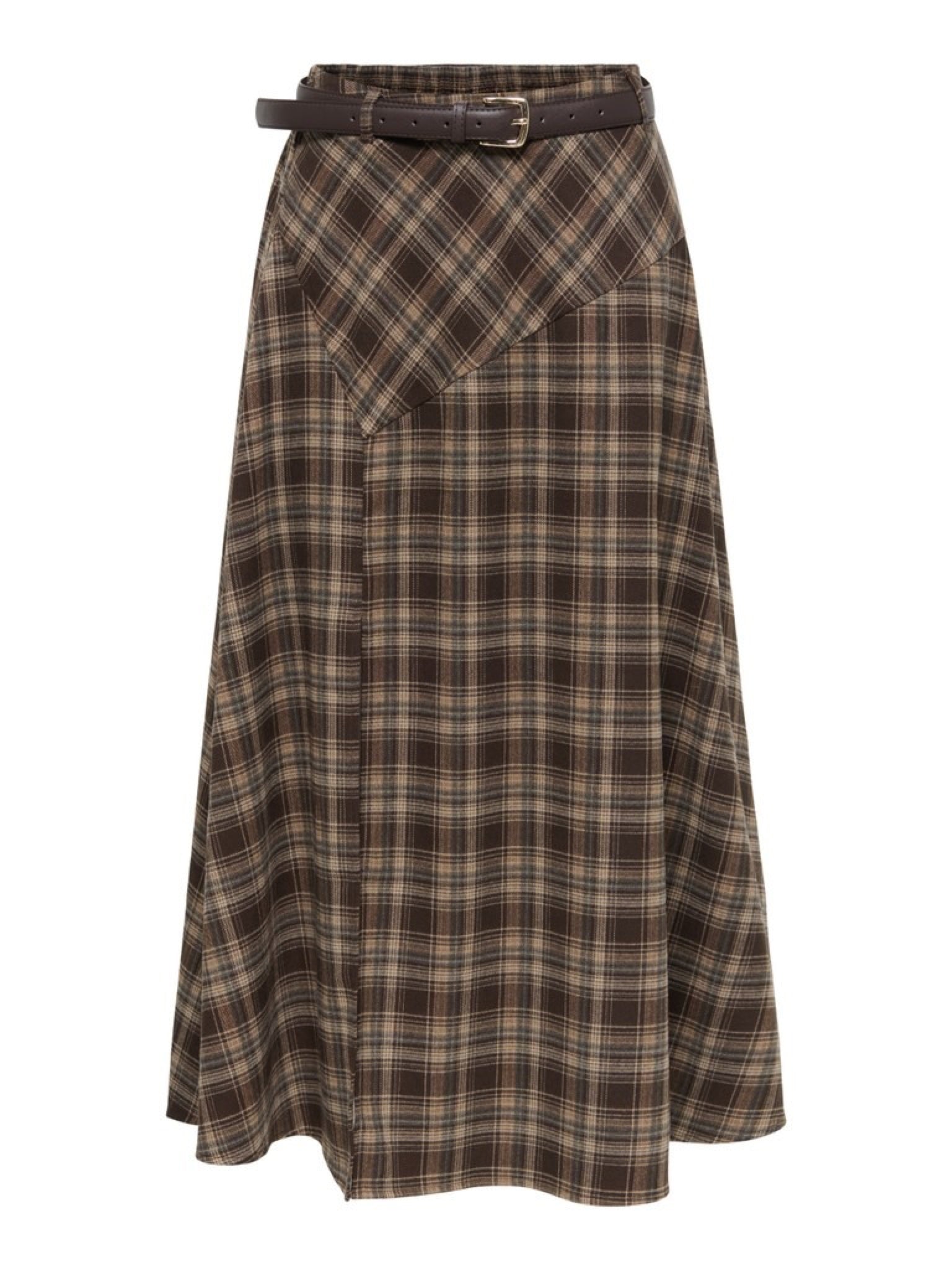 JDYELODY Jupe midi taille haute à carreaux avec ceinture — JDY — Coffee Bean Checks — packshot | Appart 17 Bruxelles