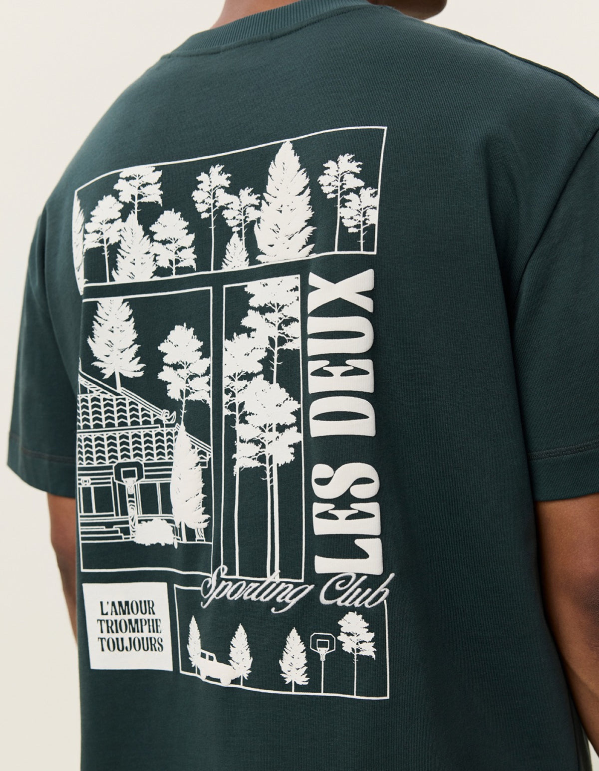 Woods Heavyweight T-shirt épais imprimé forêt — Les Deux — Darkest Spruce Green — détail 3 | Appart 17 Bruxelles