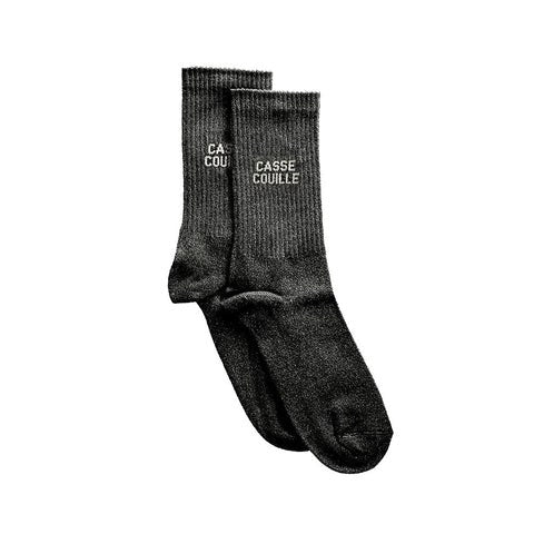 Chaussettes « Casse couille » pailletées — Félicie Aussi — Noir pailleté — photo produit | Appart 17 Bruxelles