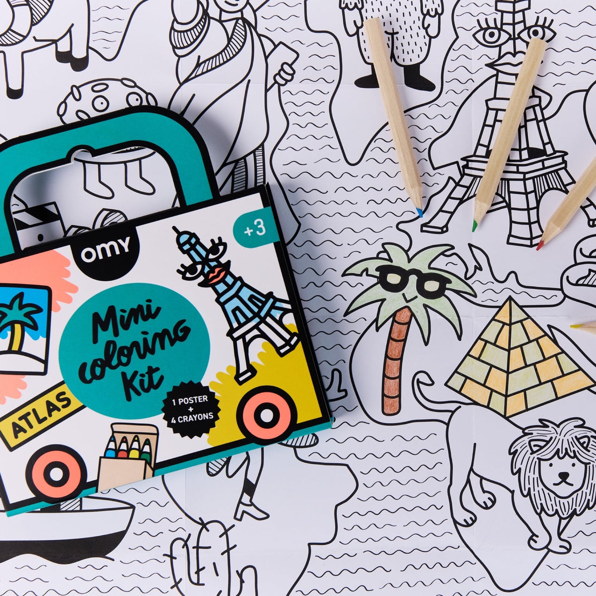 Mini Coloring Kit, poster 40 × 50 cm et 4 crayons — OMY — Atlas — autre vue 3 | Appart 17 Bruxelles