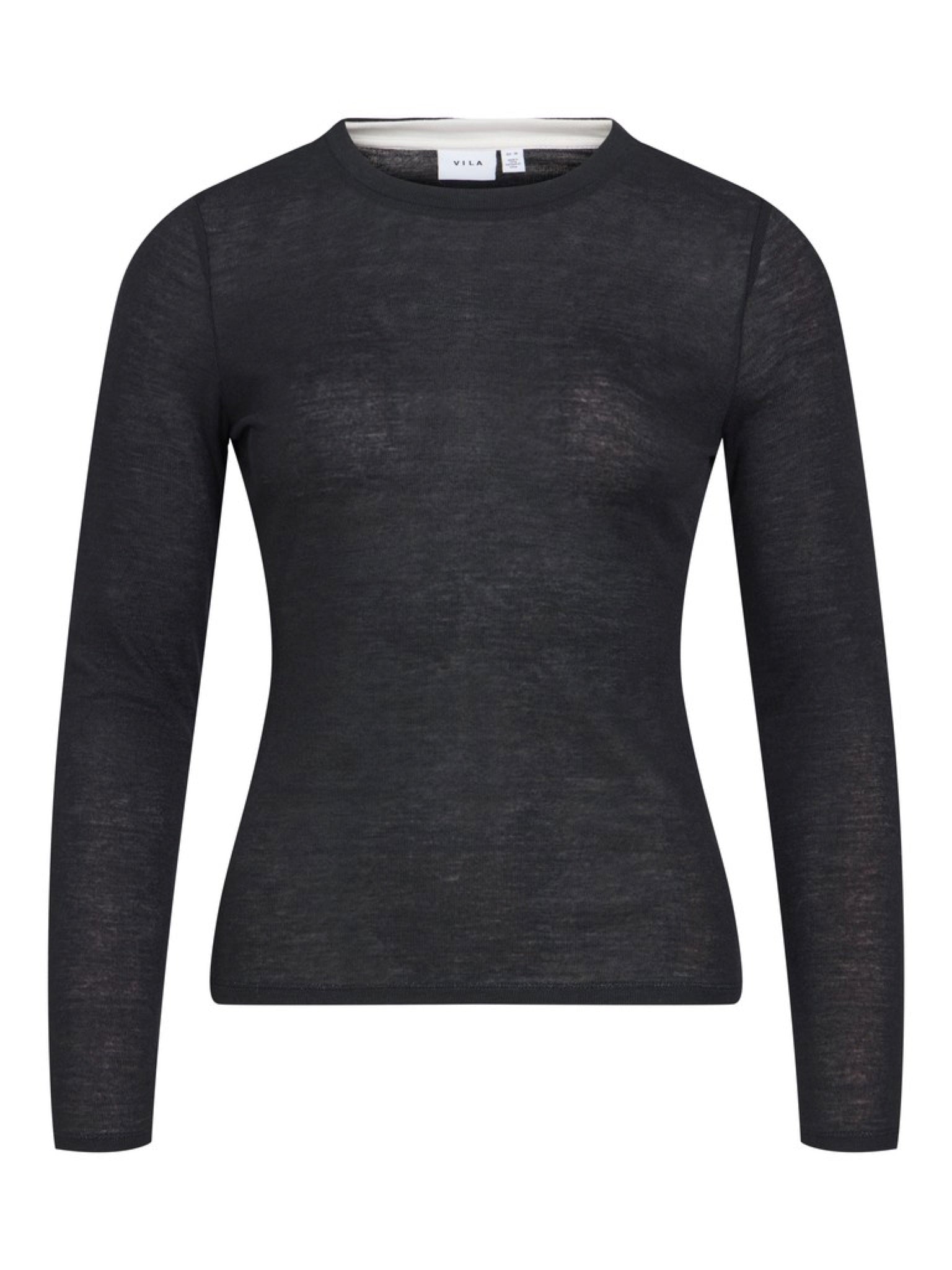 VIELIANNE Top manches longues col rond en maille côtelée fine — VILA — Black Beauty — packshot | Appart 17 Bruxelles