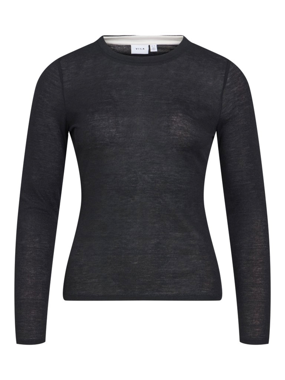 VIELIANNE Top manches longues col rond en maille côtelée fine — VILA — Black Beauty — packshot | Appart 17 Bruxelles