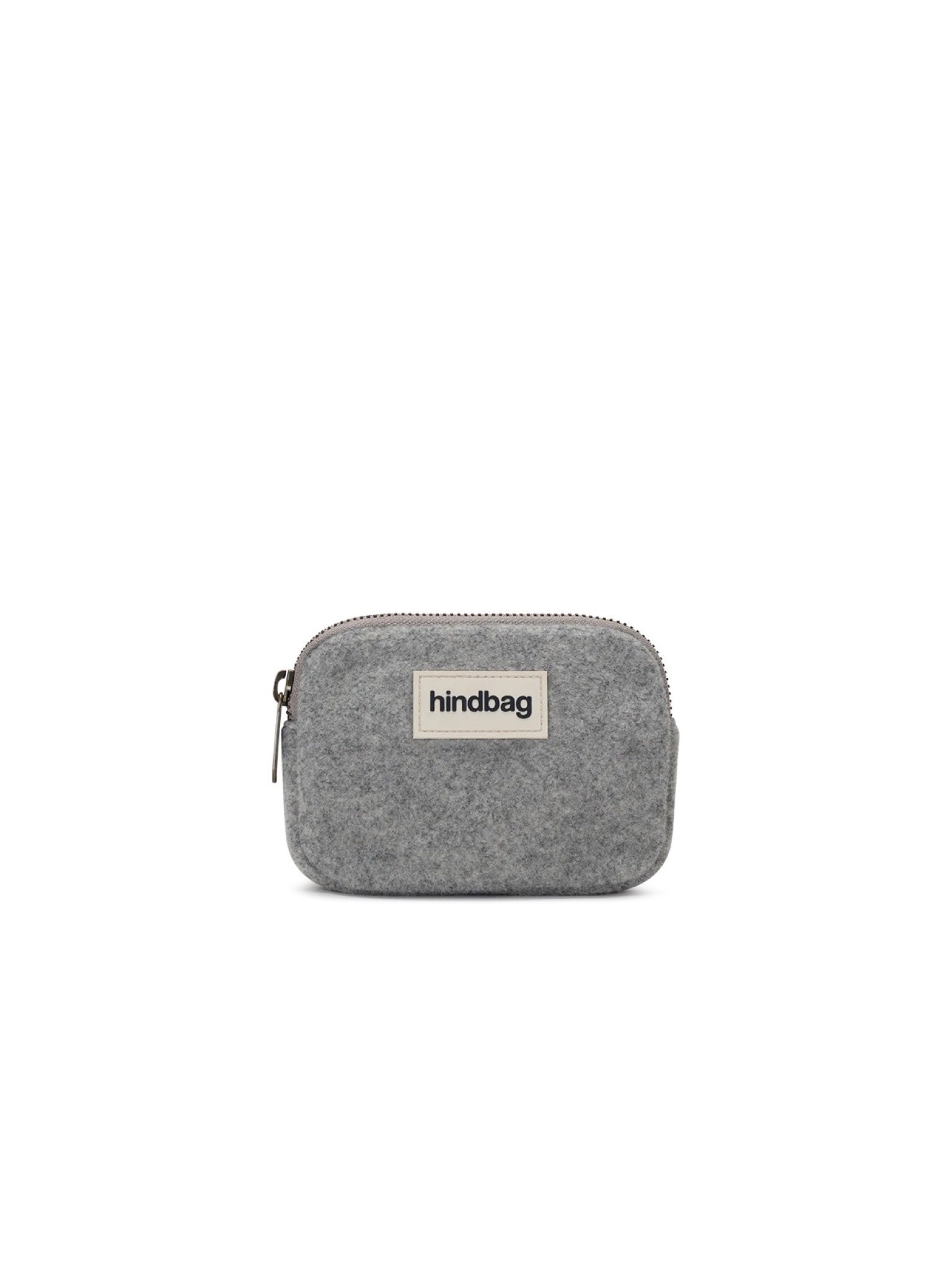 Hindbag Lili Porte-monnaie zippé, velours, tartan ou effet laine — Hindbag — Effet laine granite — packshot | Appart 17 Bruxelles