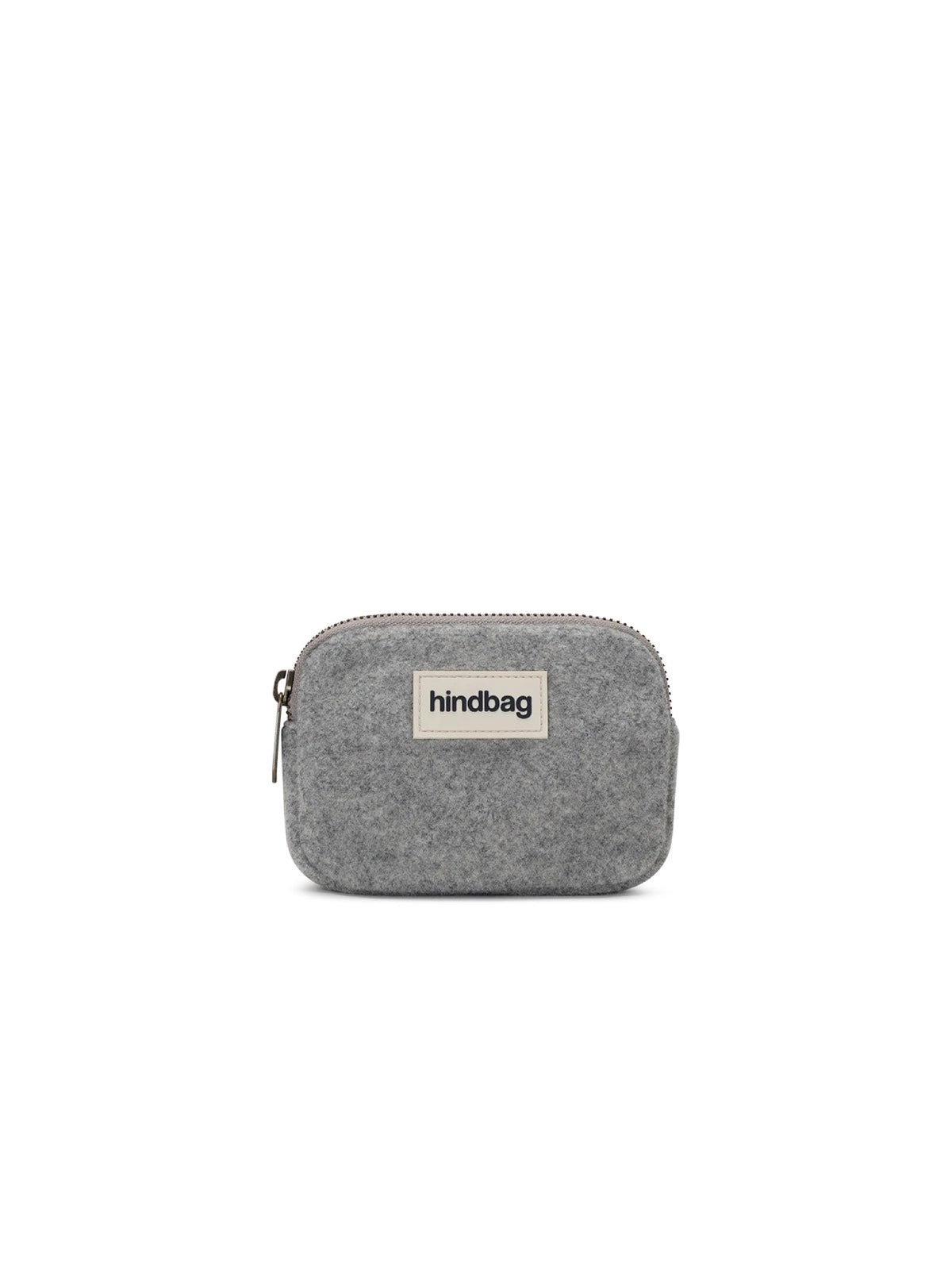 Hindbag Lili Porte-monnaie zippé, velours, tartan ou effet laine — Hindbag — Effet laine granite — packshot | Appart 17 Bruxelles
