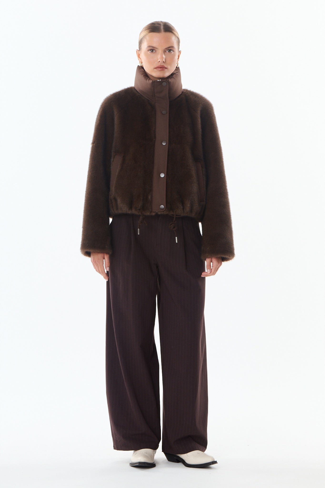 POLLY Blouson fausse fourrure et nylon — Marron — Giovanni Paris