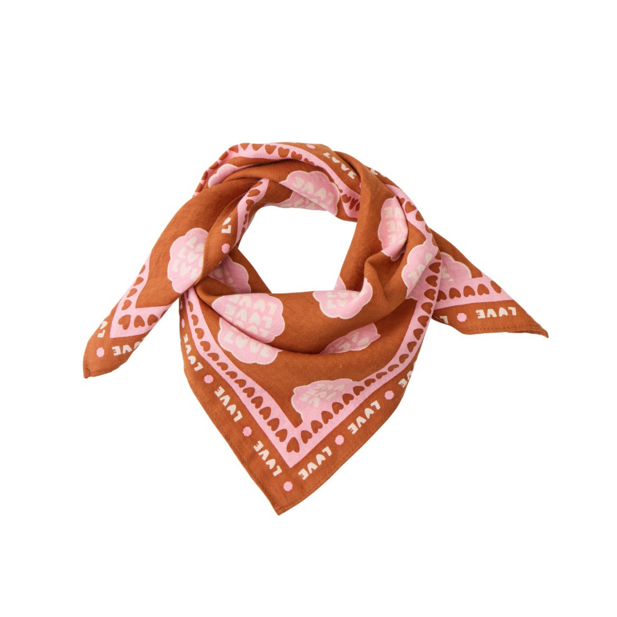Foulard enfant 55 cm × Cha Cha Pop — Atelier Wagram — Lollilove marron et rose — packshot | Appart 17 Bruxelles