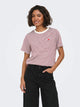 JDYPISA T-shirt col rond en coton bio à imprimé — JDY — Cloud Dancer / Windsor Wine Stripes — porté, vue de face | Appart 17 Bruxelles