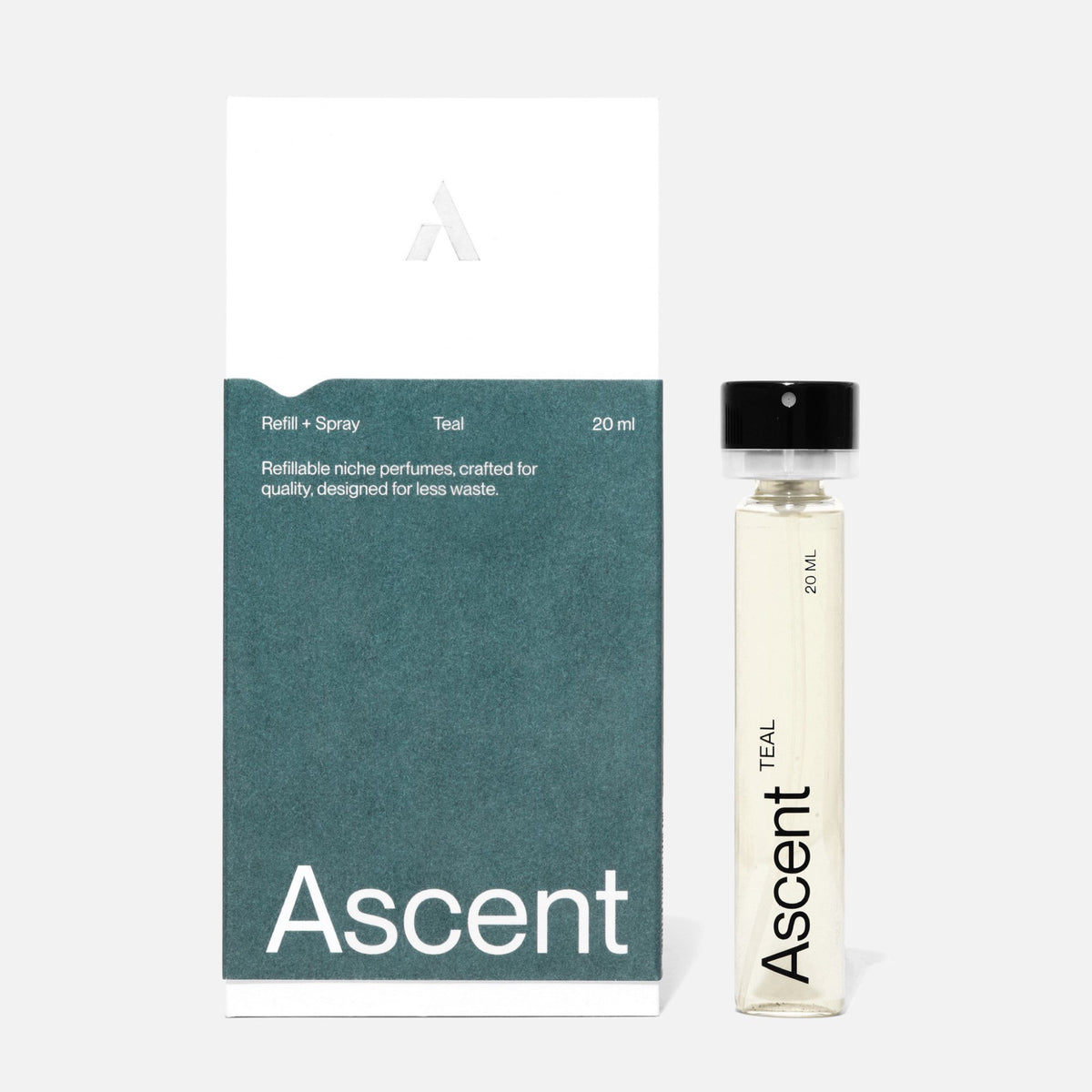 Ascent Refill Extrait de parfum rechargeable 20 ml — Ascent — Teal — packshot, coffret et recharge | Appart 17 Bruxelles