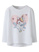 NMFVIX T-shirt manches longues imprimé fille — name it — Bright White Unicorn Heart — vue de face | Appart 17 Bruxelles