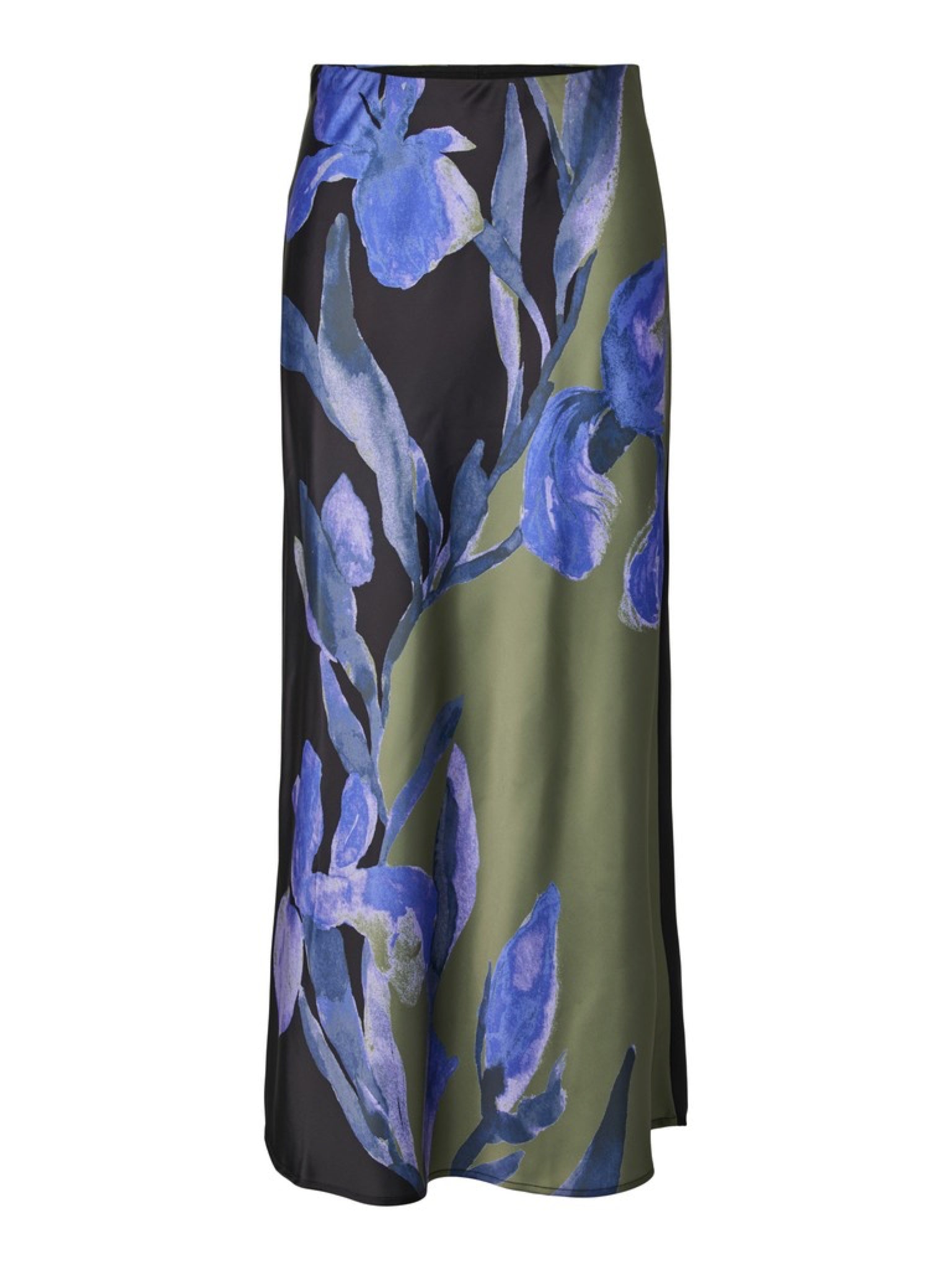 YASPELLA Jupe longue en satin imprimé iris — YAS — Black Etira print — packshot 6 | Appart 17 Bruxelles