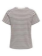 JDYPISA T-shirt col rond en coton bio à imprimé — JDY — Cloud Dancer / New Stripe Chocolate Torte — packshot dos | Appart 17 Bruxelles