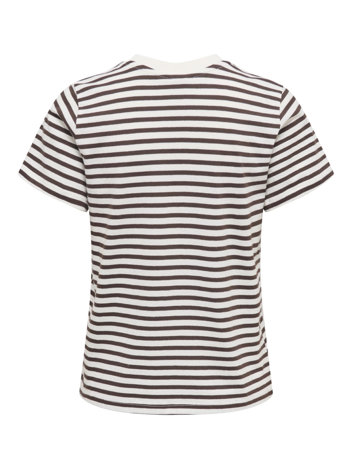 JDYPISA T-shirt col rond en coton bio à imprimé — JDY — Cloud Dancer / New Stripe Chocolate Torte — packshot dos | Appart 17 Bruxelles