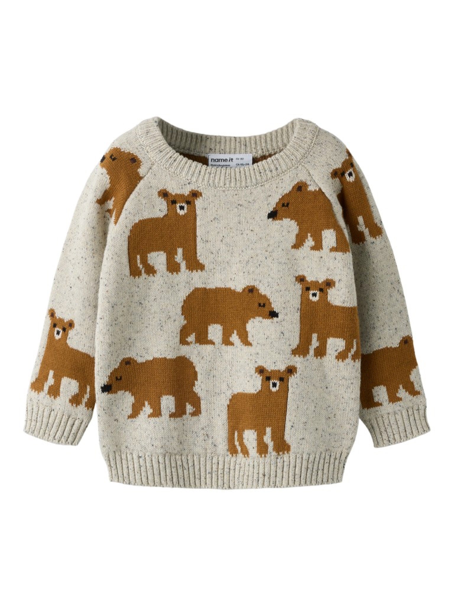 NMMOLA Pull jacquard renards ou ours garçon — name it — Peyote Melange — vue de face | Appart 17 Bruxelles