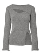 PCVALLIE Pull slim col rond à découpe et fente — Pieces — Medium Grey Melange — packshot | Appart 17 Bruxelles