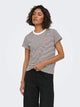 JDYPISA T-shirt col rond en coton bio à imprimé — JDY — Cloud Dancer / Chocolate Torte Stripes — porté, vue de face | Appart 17 Bruxelles