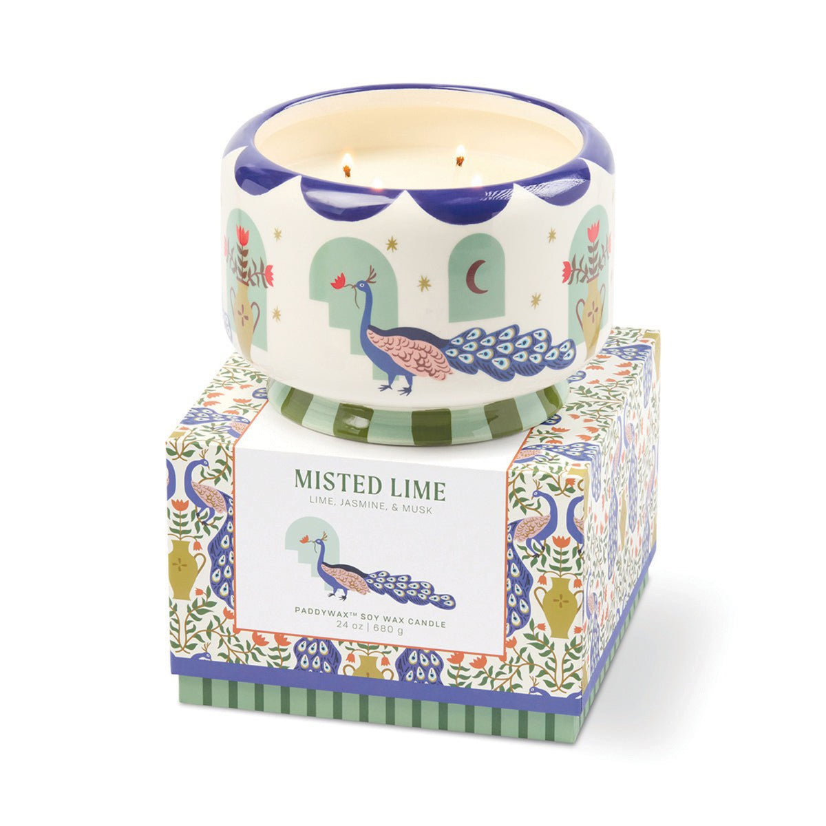 Paddywax A Dopo Peacock Bougie parfumée céramique peinte à la main 680 g — Paddywax — Misted Lime — packshot | Appart 17 Bruxelles