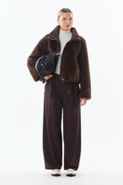 POLLY Blouson fausse fourrure et nylon — Marron — vue 3