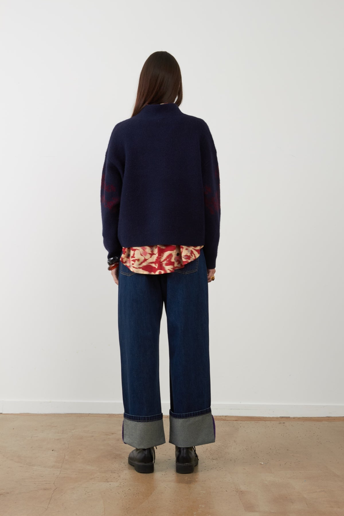 EGEE Pull en maille laine mélangée — Navy Et Burgandy — vue 3
