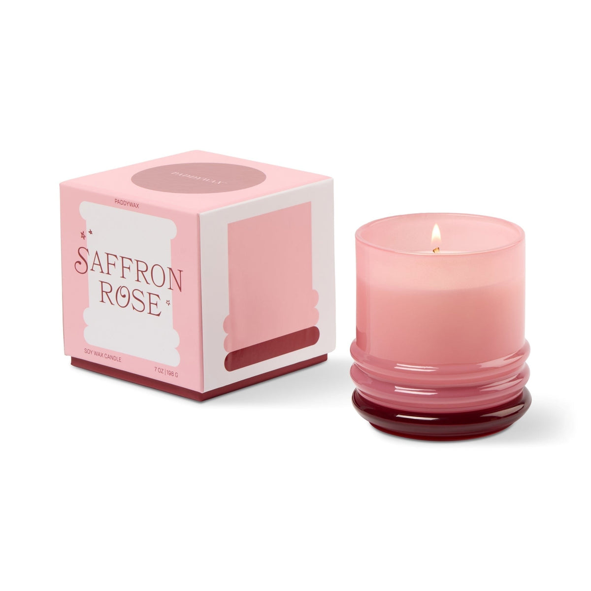 Paddywax Stack Bougie parfumée en verre empilable rose et rouge bordeaux 198 g — Paddywax — Saffron Rose — packshot | Appart 17 Bruxelles