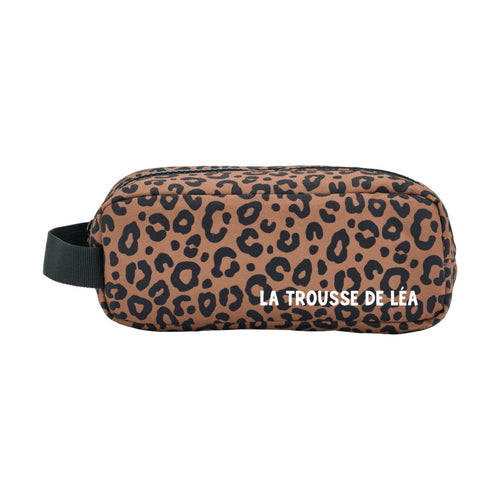 Trousse d'école double — Léopard noir fond marron